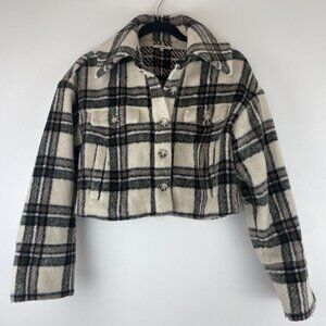 Tularosa Women's Cropped Plaid Jacket Shacket Size XS Revolve Cream Coat Josie